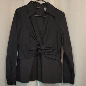 New York & Company Black Blouse with Knot Detail